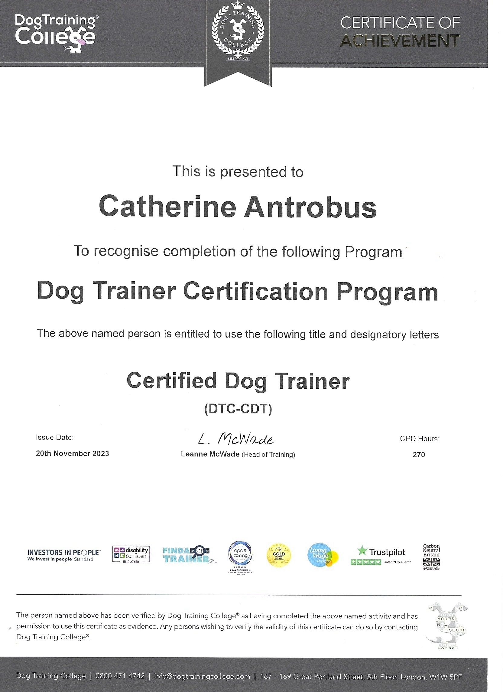 Document_dog trainer certification